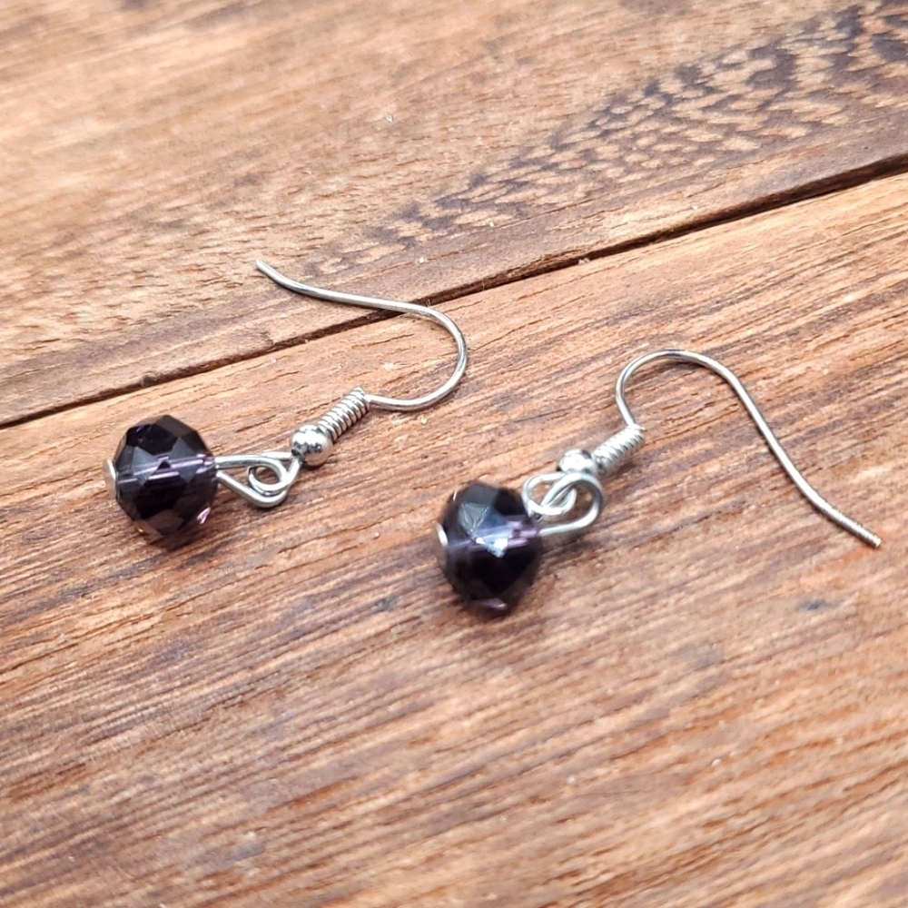 Purple facet beaded drop earrings E2170‎